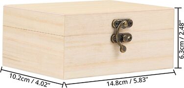 BELLE VOUS Natural Wooden Boxes (Pack of 6) - 5.8 x 4.0 x 2.5 inches - Blank Wooden Boxes with Hinged Lid & Front Closure - Jewelry Boxes to Decorate, Craft & Hobbies