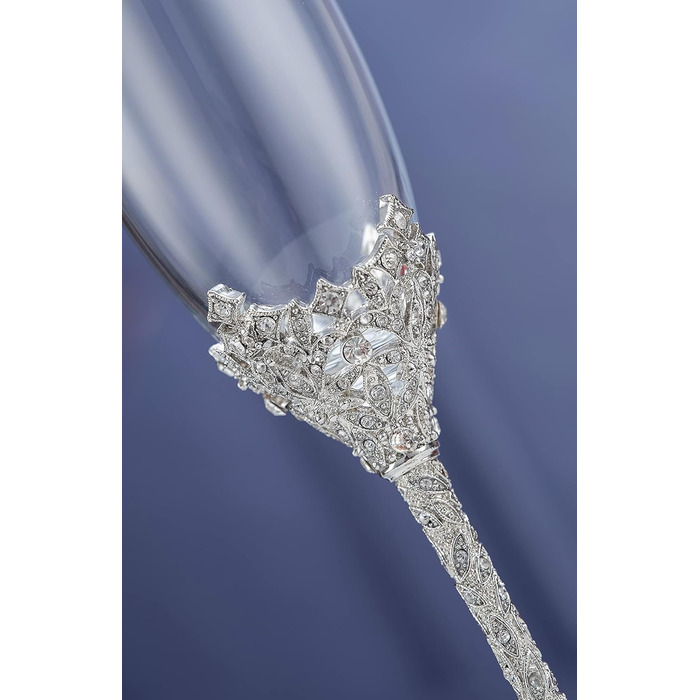 Кельхі з шампанського - кельхі з кришталевого скла з металевою основою та кристалами, набір для нареченої та нареченого, весілля, день народження, банкет та подарунки, 2 шт. сріблясті