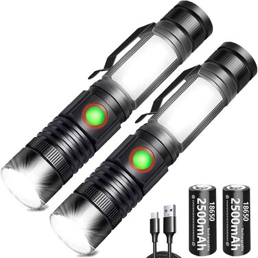 LED ліхтар REHKITTZ 2000 люменів, 2500 мА·год, USB-зарядка, магніт, COB, зум, робочий, кишеньковий, 2 шт.