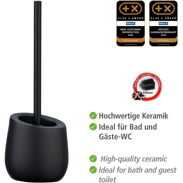 Набір для унітазу WENKO Badi чорний, кераміка, з тримачем для щітки та очисником для обідка, 38 x 13.5 x 13.5 см