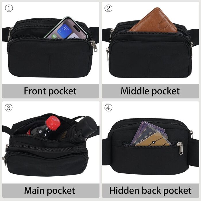 Чоловіча/Жіноча поясна сумка-шоппер (бананка) для спорту, подорожей та активного відпочинку (чорна)