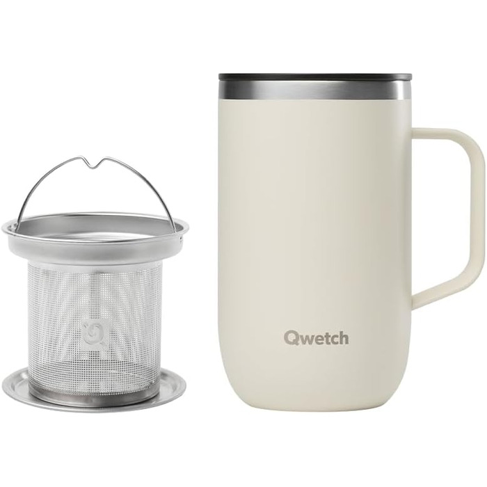 Qwetch Stainless Steel Insulated Travel Mug - 350ml - Keeps Drinks Hot for 6h & Cold for 12h - Leakproof Lid, Reusable, Tea Filter Compatible