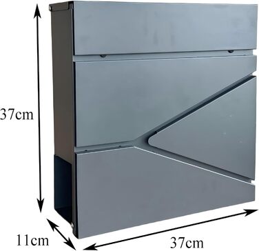 Поштовий ящик Relaxdays з газетницею, антрацит, 37x37x11 см, DIN C4, вологостійкий, 4 ключі