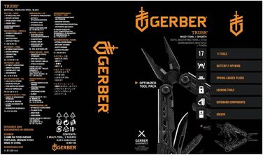 Gerber Multi-Tool with Nylon Sheath and 17 Functions, Truss Multi-Tool, Black, 30-001780