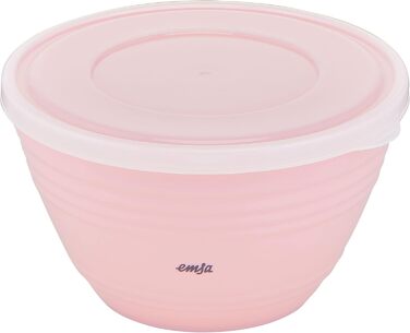 Emsa K32517 Prep&Bake Plastic Mixing Bowl 1.7 L | with a preserving lid for refrigerator storage | non-slip base | perfect stability when mixing | dishwasher safe | Pink