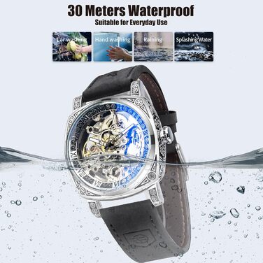 FORSINING Чоловічий годинник, квадратний ретро механічний з автопідзаводом, годинник з шестернями, золотий скелет, вінтажний, шкіряний ремінець, чорний