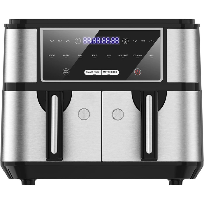 Iceagle Dual Zone Air Fryer Double Chamber 9L - XXL Air Fryer with 8 Programs | Airfryer with 2 Baskets, Oil-Free Fryer, Preheating & Keep Warm, 2600W