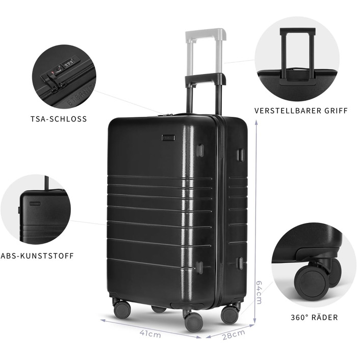 Валіза ETERNITIVE з ABS-пластику: роликовий багаж, валіза-тролі, легка з подвійними колесами 360°, валіза з TSA-замком, ручна поклажа (S + M), чорний (2 шт.)