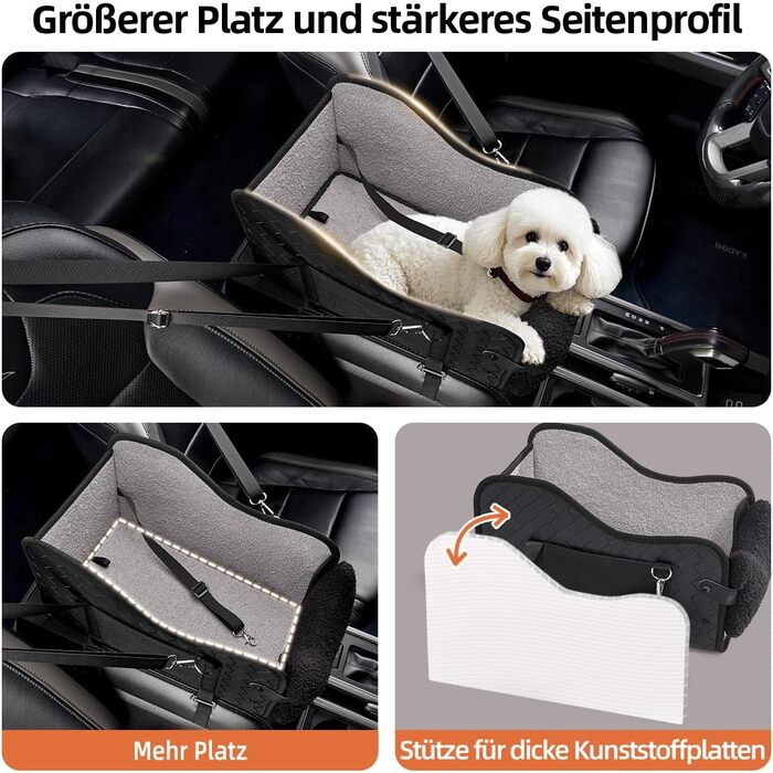 Автокрісло для собак та котів GGW | Безпечне автокрісло з подвійним кріпленням, водонепроникне, з кишенями, для малих собак та котів | Чорна шкіра