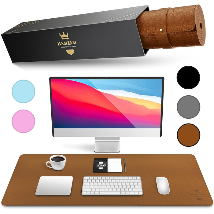 Підкладка під стіл HAMZAM PU Leder 90x40 см - преміум якість, з інтегрованим ковриком для миші (Колір: Коричневий)