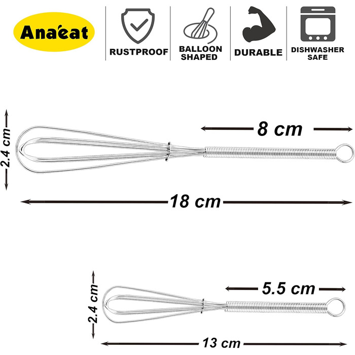 Набір міксерів Anaeat з силікону, 3 шт. з товстим сталевим дротом всередині – термостійкі кухонні вінчики для посуду з антипригарним покриттям, вінчики-балони для збивання, змішування, збивання (Чорний). Міні-набір (12,5 см + 18,5 см)