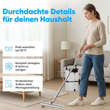 Набір для миття підлоги Wischmopp з відром – моп з 2-камерною системою та функцією відкачування – гігієнічний набір для прибирання – 2,5 л – білий