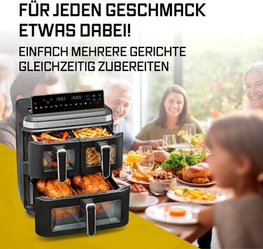Фритюрниця електрична Gourmetmaxx FryUp3 з 3 камерами 17л, Airfryer з сенсорним дисплеєм, 12 програм, вікном огляду – для 12 осіб
