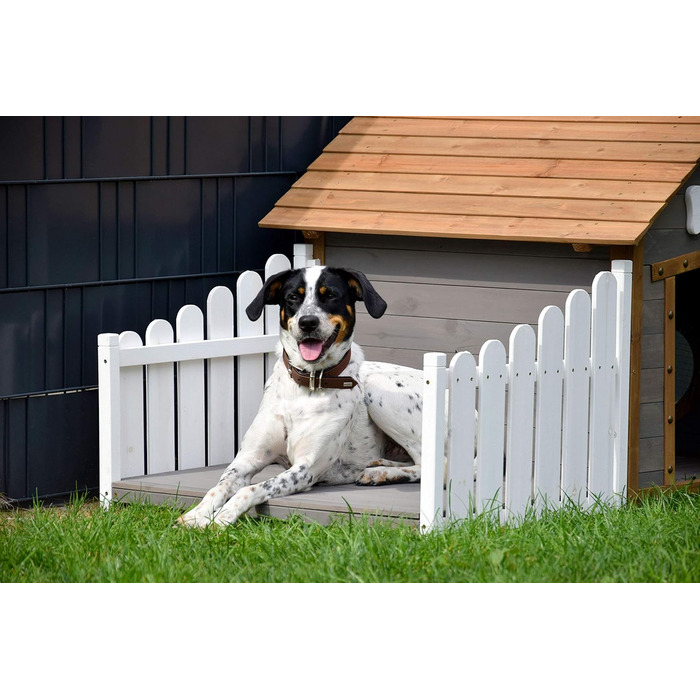 Будка для собак 'Hubi' Dobar® - Будка для собак з масивного дерева, розмір L, 90x77x109 см, коричнево-сіра