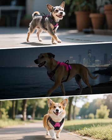 Світловідбиваючий нашийник для собак Joytale з LED, для середніх собак, не тягне, з ручкою, регульований, для нічних прогулянок, рожевий, розмір M (1 шт.)