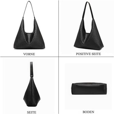 Жіноча сумка-хобо з екошкіри чорного кольору, великої місткості, плечова сумка з ручкою