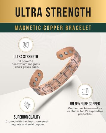 Браслет на руку чоловічий MagnetRX® з чистої міді – Мідний браслет для чоловіків для магнітної терапії – Ідеально при артриті та синдромі карпального тунелю – З інструментом для регулювання довжини (з клеймом, мідний манжет)