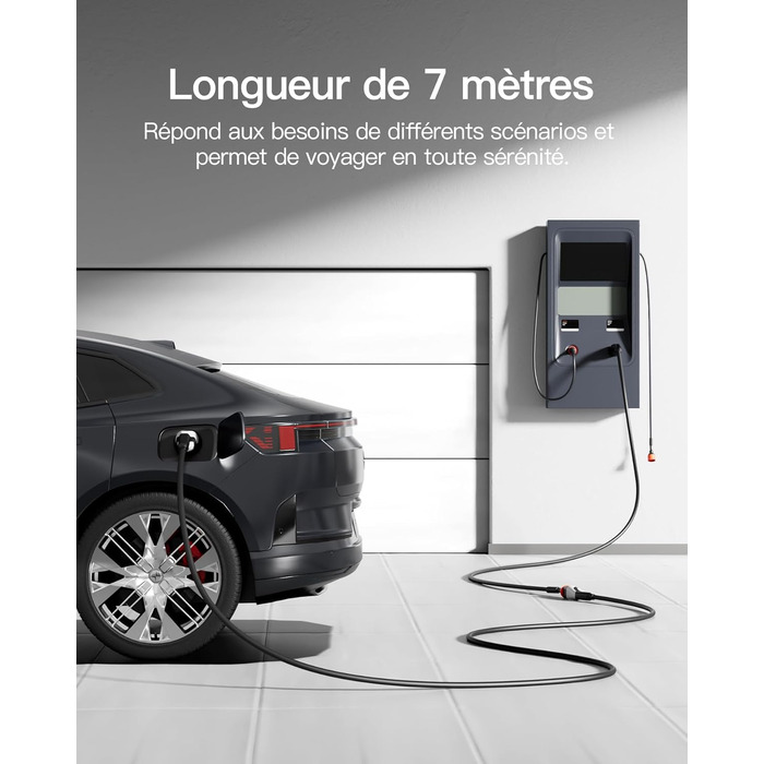 Кабель зарядки Tomons для електромобілів, 32A, 3-фазний, Тип 2, з чохлом та мікрофіброю, сумісний з Tesla Model S/3/X/Y, Volkswagen ID.3, ID.4 (22kW, 7м)