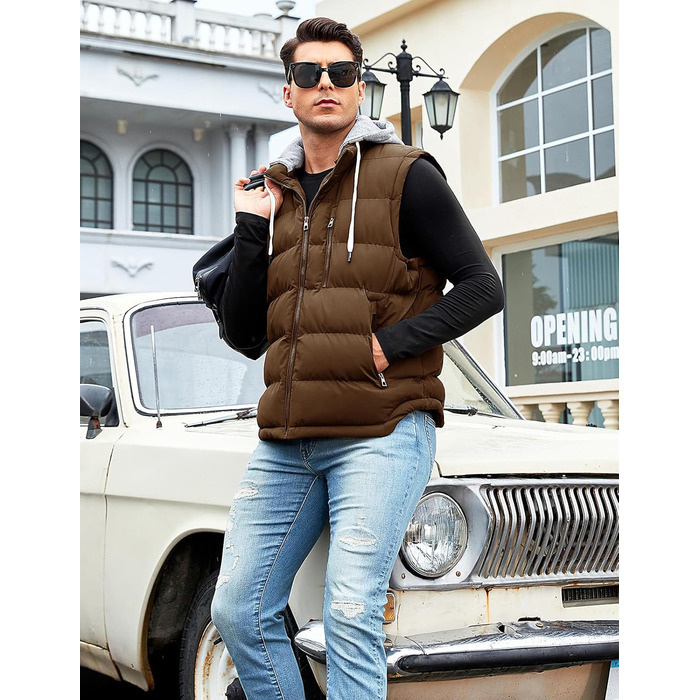 Чоловіча степкова жилетка Vancavoo з капюшоном, тепла зимова жилетка для активного відпочинку, спортивна жилетка, перехідна куртка, колір кава, розмір S