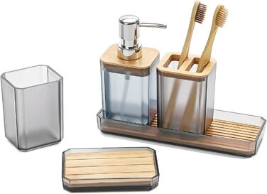 Набір аксесуарів для ванної кімнати FEILANDUO, 5 шт: дозатор для мила, мильниця, тримач для зубних щіток, стакан для води, піднос для косметики, Бохо, сучасний дизайн (сірий)