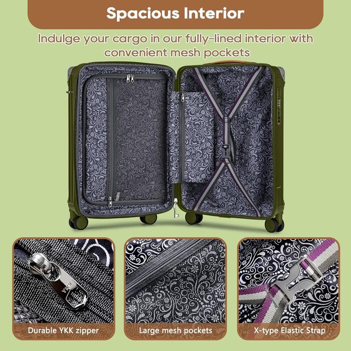 Набір валіз Joyway 5шт з ABS, розширюваний, з TSA замком, 4 колеса, набір для подорожей, зелений