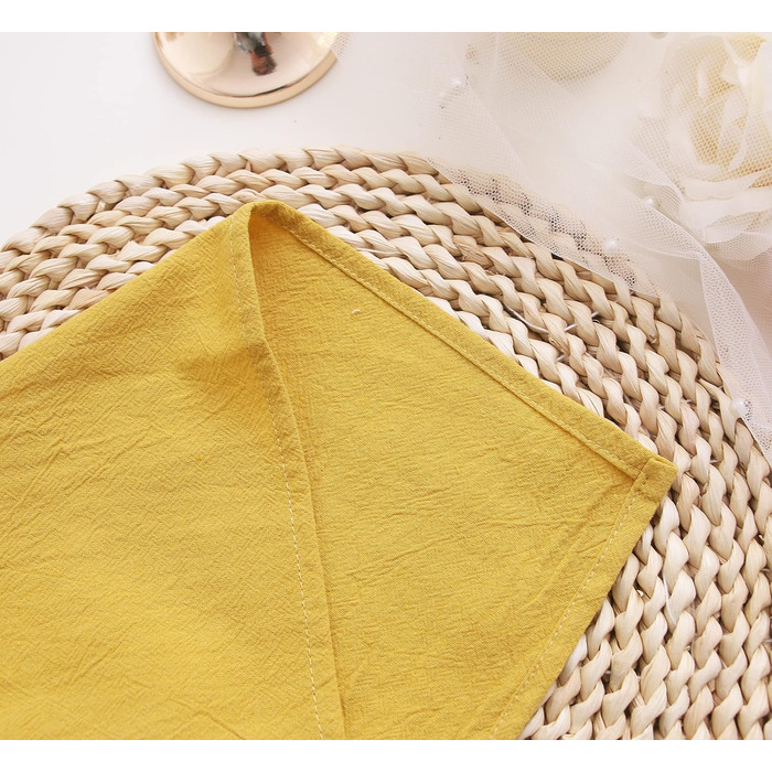 JINVASE Fabric Napkins, 100% Soft Cotton Linen Napkins, Washable Fall Napkins with Hemmed Edges, for Wedding Decorations, Christmas, 16 x 16 inches (12 Pack, Mustard Yellow)