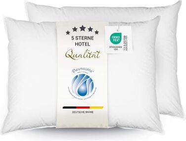 ZOLLNER 2-Pack Deluxe Down Pillow - Made in Germany – Suitable for allergy sufferers – Cover made of high-quality Mako cotton - washable up to 60°C - 60x80 cm - Hotel quality 60 x 80 cm 2-pack