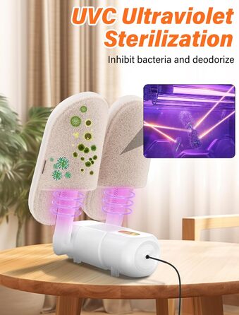 Електричний сушильник для взуття та черевиків з таймером 120 хв, UV-підсвічуванням, чорний