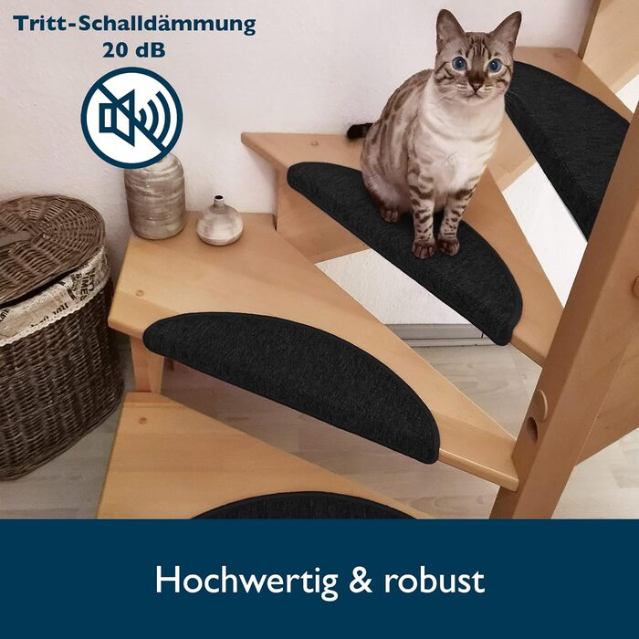 Beautissu Non-Slip Stair Treads - 55x15 cm - 15 Pack - Self-Adhesive Indoor Stair Mats - Anthracite Grey - ProStair for Narrow Stairs