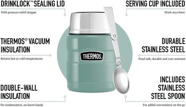 Термос зі сталі нержавіючої King, 470 мл, для їжі, класичний дизайн, колір Duck Egg