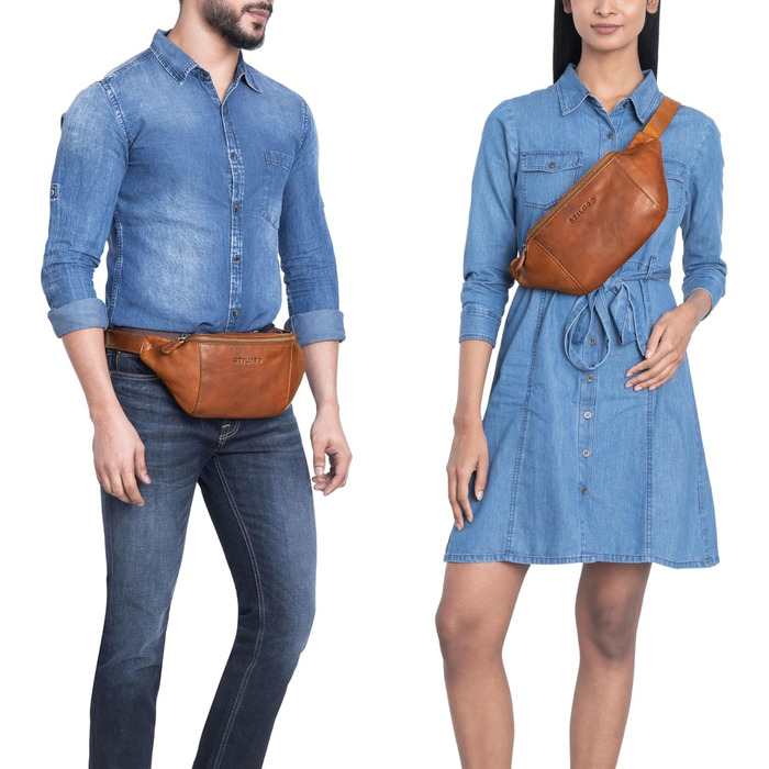 STILORD 'Pino' Елегантна поясна/грудна сумка з натуральної шкіри для жінок та чоловіків. Компактна, вінтажна, в стилі 'Pino', колір: кара-коньяк