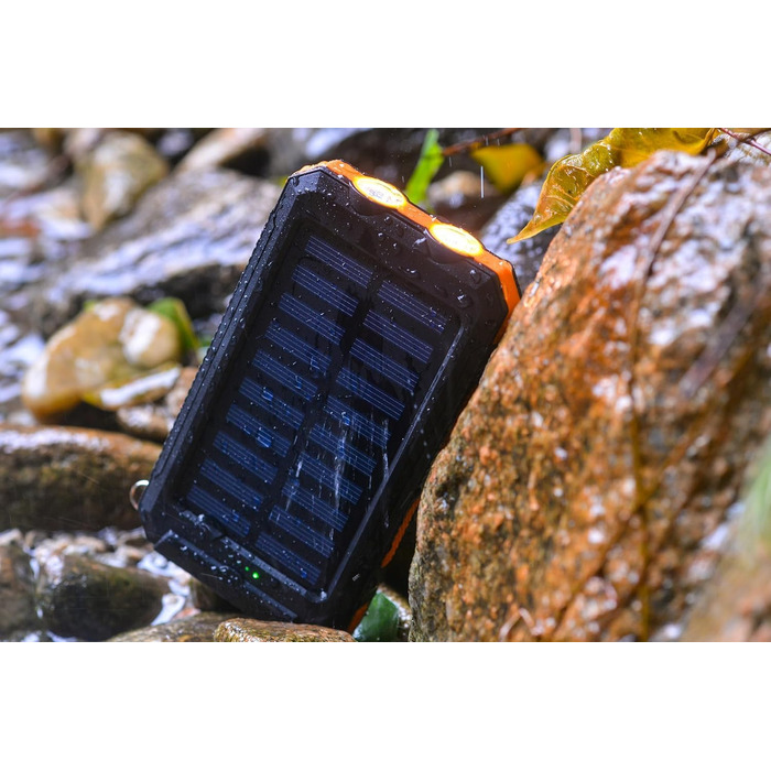 Портативний павербанк сонячний 8000 mAh з LED-ліхтариком та компасом для зарядки телефонів та гаджетів. Чорний