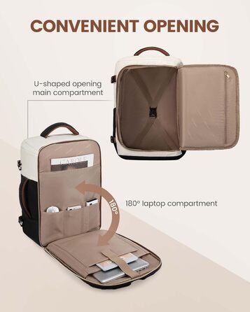 Рюкзак LOVEVOOK для ручної поклажі літака, жіночий, 50L, для подорожей, бізнесу, школи, чорний+бежевий+коричневий