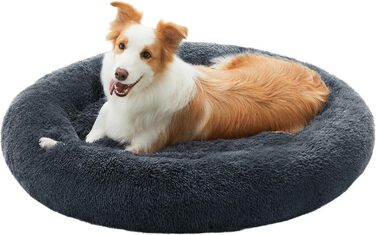 Кругле ліжко для собак та котів Feandrea з м'яким плюшем, діаметр 60 см, колір Ombré-Grey, знімний наповнювач, 90x90x20 см, темно-сірий