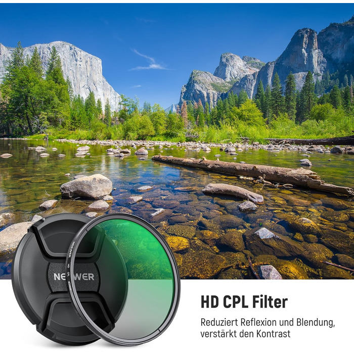 NEEWER 82mm CPL фільтр для об'єктивів камери з кришкою, ультратонкий, багатошаровий, нанопокриття, круговий поляризаційний фільтр з оптичним HD склом, зменшує відблиски та відбиття, CPL фільтр з кришкою 82mm