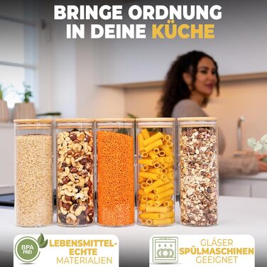 Скляні банки для зберігання з кришкою, кутові, 8 шт. - об'єм 5,2 л, посилена скляна тара, герметичні контейнери для продуктів, кухонні органайзери (5 шт. - круглі)