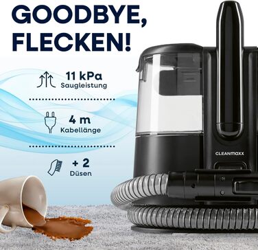 CLEANmaxx Професійний пароочисник для меблів та килимів Pro Steam | 3-в-1: для меблів, точкове чищення, прання | Ефективний видалення плям гарячою водою та парою для килимів, авто, диванів (Чорний з шампунем, Pro 400W)