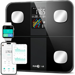 Розумні ваги Runstar з додатком, чорні, з великим чітким LCD-дисплеєм