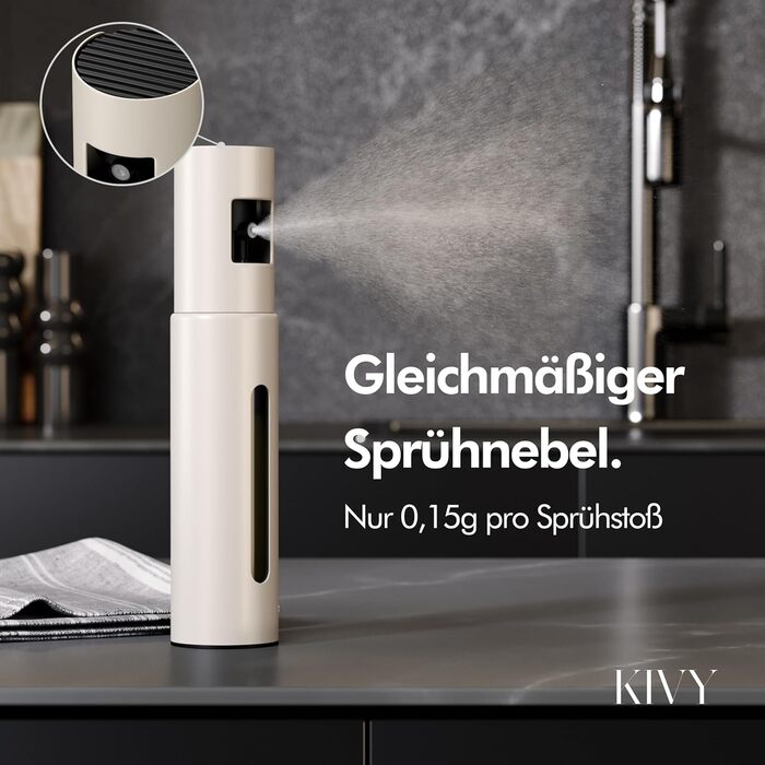 Розпилювач для олії KIVY 100 мл - флакон з прецизійним розпилювачем для оливкової олії, 2 в 1 (чорний/кремово-білий)