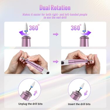 Електричний фрезер для нігтів Denabuty DN-2502Z Violett: 12-в-1, USB, 5 швидкостей, манікюр/педикюр