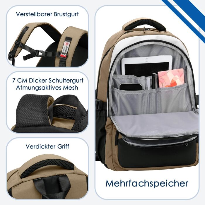 Шкільний рюкзак для підлітків, хлопчиків, водонепроникний, для школи, коледжу, роботи (Хакі)