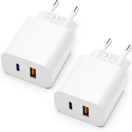 Зарядний пристрій USB-C 25W з адаптером USB [2 в 1] (2 шт.) для iPhone/iPad/навушників/телефону. Мережевий адаптер, багатофункціональний зарядний пристрій, підтримка PD 3.0, швидка зарядка, білий. Без кабелю.