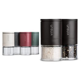 Набір з 2 мельниць для солі та перцю Vinsun - ручні, керамічний механізм, регульований, нержавіюча сталь, ø51x100mm