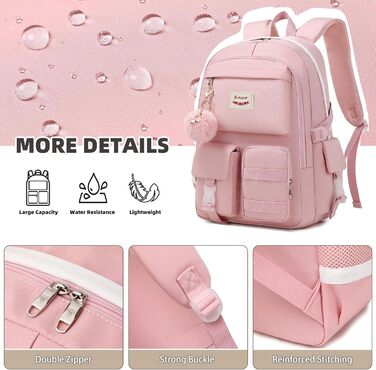 Набір рюкзаків для підлітків, дівчат та жінок: рюкзак, пенал, ланчбокс (Рожевий, L)