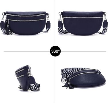 Сумка поясна жіноча бежева через плече кросбоді середнього розміру з відділенням для карток та 2 ремінцями, жіноча сумка (Темно-синя)