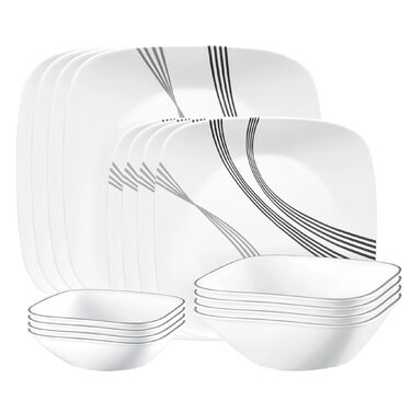Corelle Urban Arc Набір посуду на 4 особи (16 предметів): тарілки, миски, стійкий до сколів та розбиття, білий