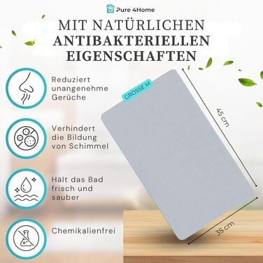 Діатомітовий килимок для ванної Pure 4Home Kieselgur, швидкосохнучий та антибактеріальний, протиковзкий, сірий, 45 x 35 см