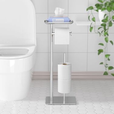 Настінний тримач для туалетного паперу з полицею, хромований, з місцем для 4 запасних рулонів