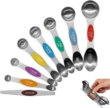 Набір мірних ложок Meiyijia з нержавіючої сталі (8 шт.) - для сухих та рідких інгредієнтів, з магнітною основою