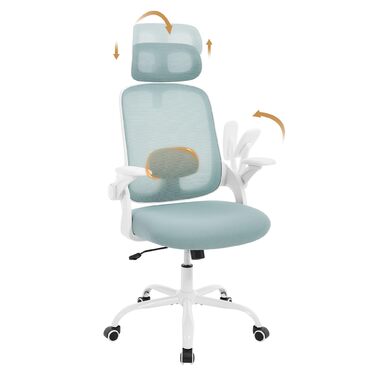 Крісло офісне WOLTU ергономічне з регульованою підголовником та підтримкою попереку, функцією гойдання, для офісу, витримує 150 кг (Блакитне)